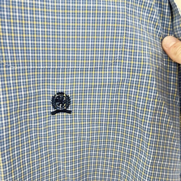 Tommy Hilfiger Mens Plaid Button Down Shirt Large Blue Long Sleeve Cotton Preppy - Picture 2 of 7
